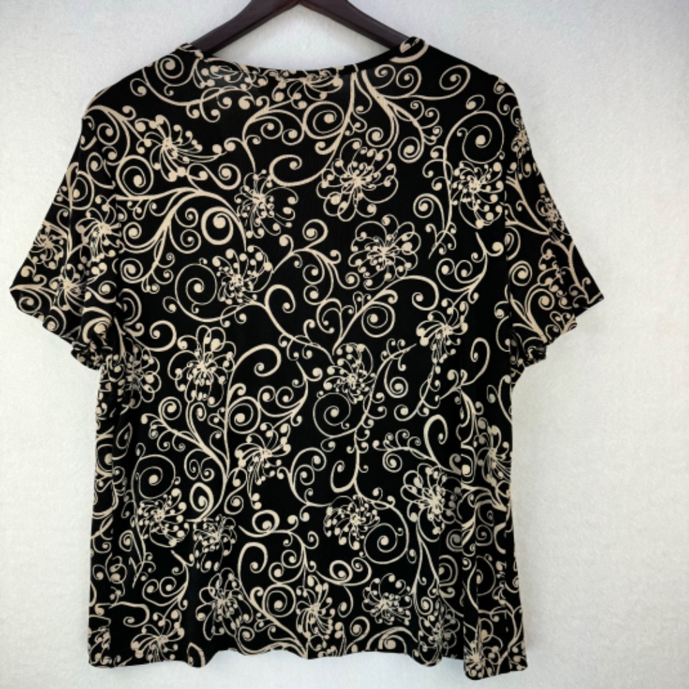 Jaclyn Smith Women Sz XL Butterfly Short Sleeve V-Neck Stretchy black and beige - Picture 2 of 6